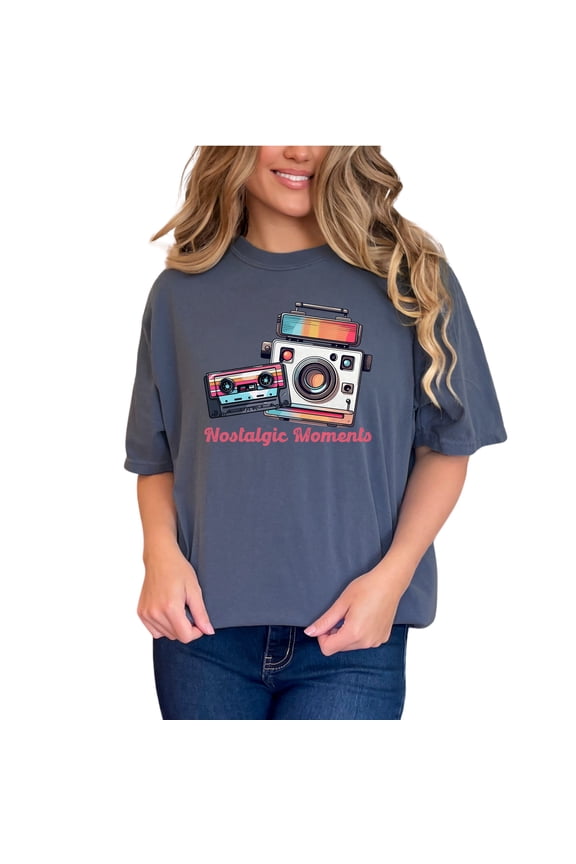 Retro Camera Cassette Tape Graphic Tee, Vintage Nostalgia T-Shirt, 80s 90s Music Lover Gift, Hipster Fashion Apparel, Cool Graphic Print, Denim Comfort Colors T-Shirt, Small