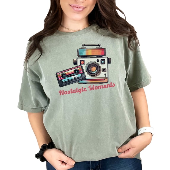Retro Camera Cassette Tape Graphic Tee, Vintage Nostalgia T-Shirt, 80s 90s Music Lover Gift, Hipster Fashion Apparel, Cool Graphic Print, Moss Comfort Colors T-Shirt, 2XL