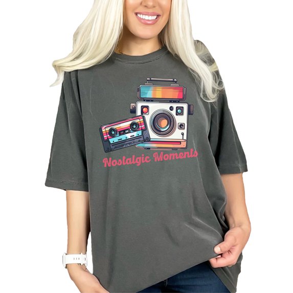 Retro Camera Cassette Tape Graphic Tee, Vintage Nostalgia T-Shirt, 80s 90s Music Lover Gift, Hipster Fashion Apparel, Cool Graphic Print, Pepper Comfort Colors T-Shirt, Large