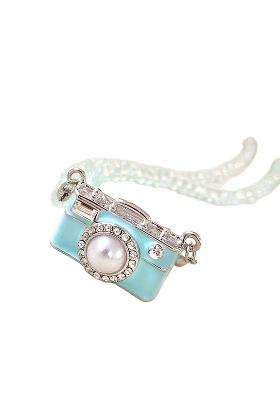 Retro Camera Charm Necklace With Sparkling Crystal Detail Collarbone Chain Trendy Jewelry Accessory For Women