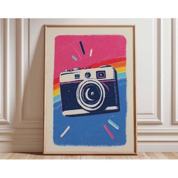 Retro Camera Pop Colorful Wall Art Print, Unframed Paper Poster 8x10in