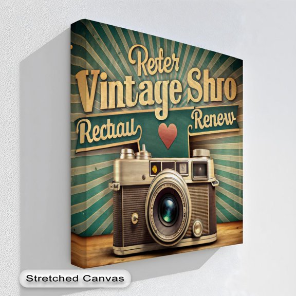Retro Camera Wall Art Teal Sunburst Art In Natural