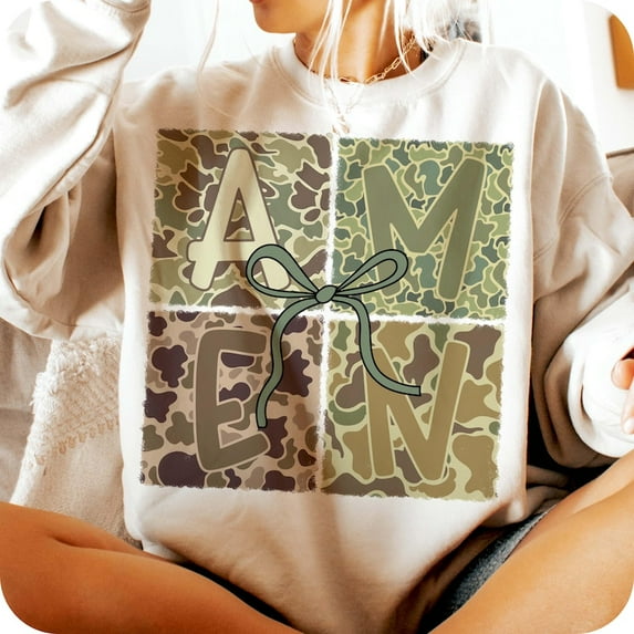 Retro Camo Amen Easter Sweatshirt, Easter Christian Camouflage Design, Preppy Easter Shirt, Women’s Easter Tee