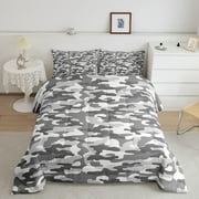 Retro Camouflage Comforter Set for Kids Teens, Camo Bedding Set King,Grey Army Graffiti Geometric Quilt Set,Farmhouse Camo Down Comforter with 1 Pillowcase