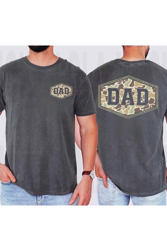 Retro Camouflage Dad Graphic Tee Duck Camo Varsity Inspired Fatherhood Style Comfort Colors Unisex Cotton T-Shirt, Sizes S-5XL