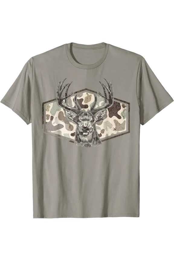 Retro Camouflage Deer Head Antlers T-Shirt Gift for Hunter Dad Daddy