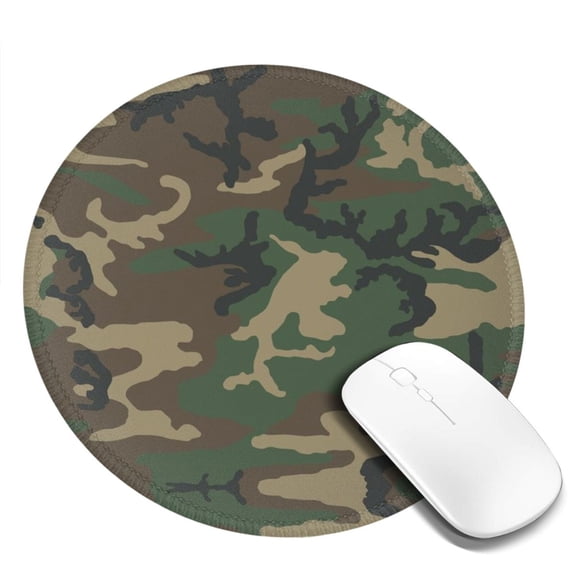 Retro Camouflage Pattern Round MousePad Washable Non-Slip Rubber Base Small Mouse Mat, 7.9×7.9 inches