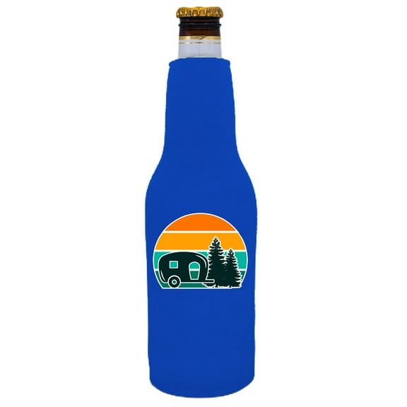 Retro Camper Beer Bottle Coolie (Royal Blue)