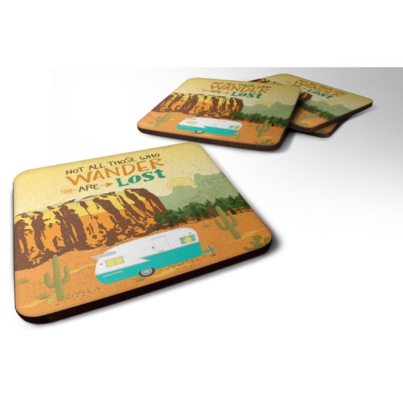 Retro Camper Camping Wander Foam Coaster Set of 4