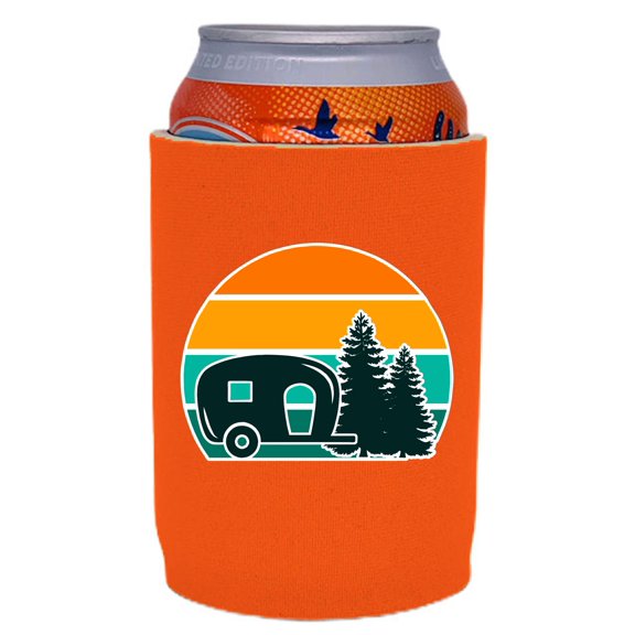 Retro Camper Full Bottom Can Coolie (Orange)