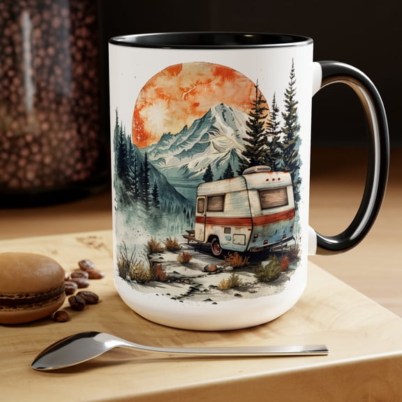 Retro Camper Mug: Mountain RV Camping Coffee Cup