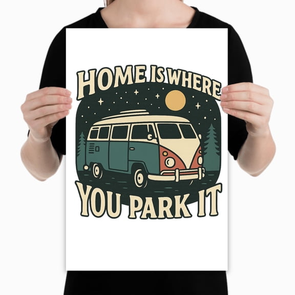 Retro Camper Van Art - Travel Enthusiast - 13x19 Poster Print - Vintage Decor