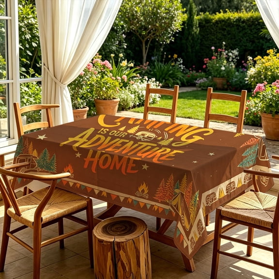 Retro Camping Adventure Themed 2D Print Rectangular Tablecloth,Decorative Table Cover for Daily Kitchen Dining Backyard Patio Garden Gatherings,Ideal Gift for Camping & Outdoor Lovers