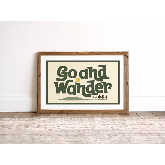 Retro Camping Art Print Go and Wander Poster Outdoorsy for Room Camping Wall Art Camper Wall Decor Wilderness Art, Unframed Paper Poster 11x14in