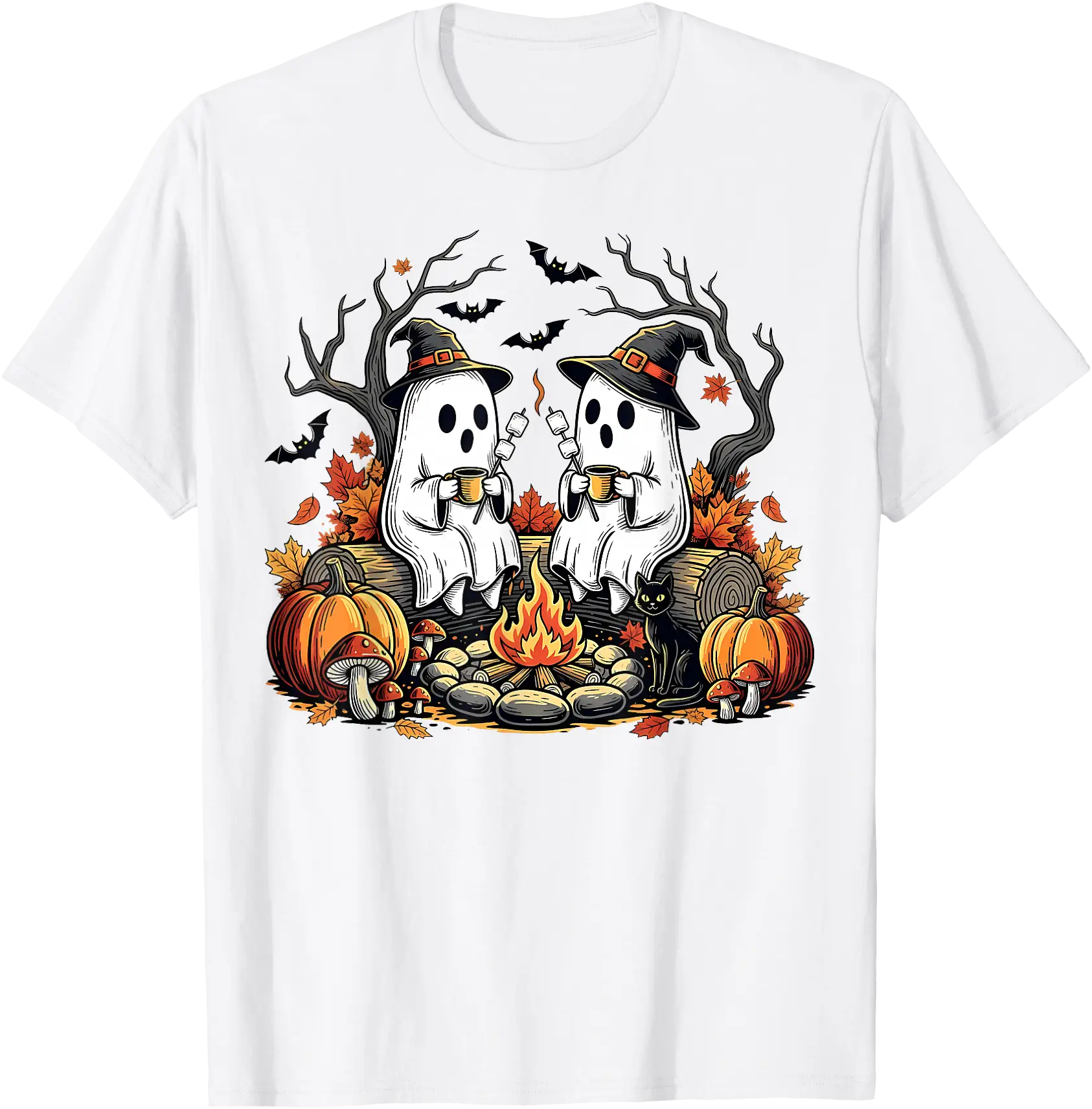 Retro Camping Boo Ghosts Halloween Campfire Spooky Fall T-Shirt ...