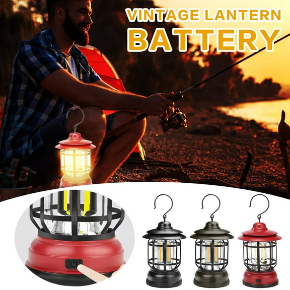 Retro Camping Lantern, Battery Powered, Dimmable LED Horse Light with Hanging Hook, Portable Outdoor Tent Lamp for Hiking, Picnics, Backyard, 3 AA Batteries Required (Not Included), 1 Pack