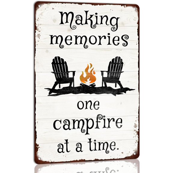 Retro Camping Metal Tin Sign Making Memories One Campfire Wall Decor Plaque 8x12 Inch