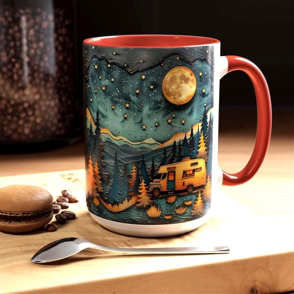 Retro Camping Mug: Rustic Campfire Design, Outdoor Adventure Cup (11oz)