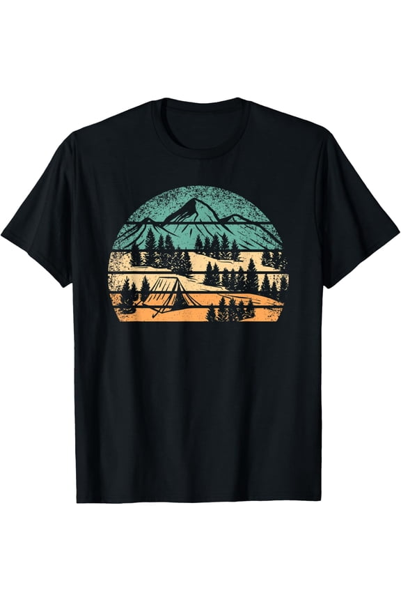 Retro Camping Outdoor Wildlife Nature Mountain Camper Hiking T-ShirtBrand clothing, men and women can wear, black, white, gifts.