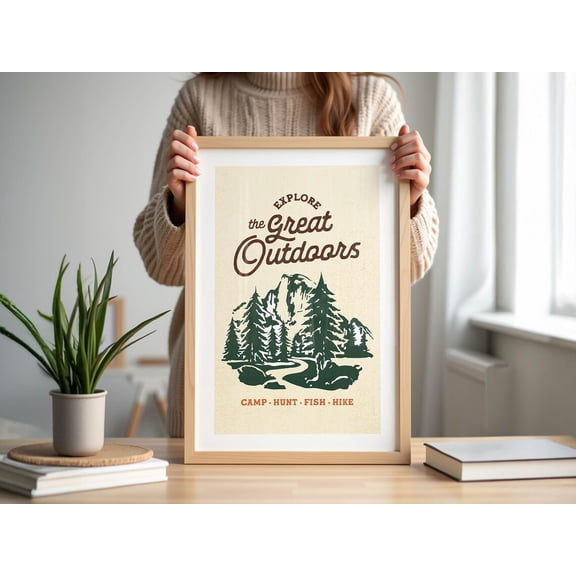 Retro Camping Print | Great Outdoors Art | Outdoorsy, Unframed Paper Poster 16x20in