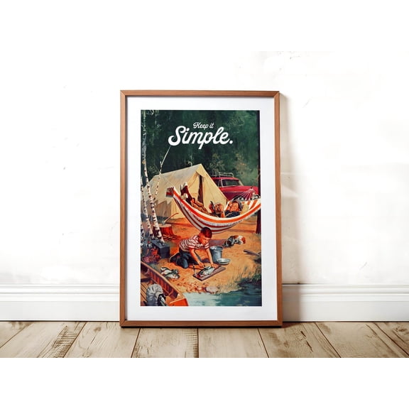 Retro Camping Print | "Keep it Simple" Kitchen Poster, Outdoorsy Dad, Unframed Canvas 8x10in