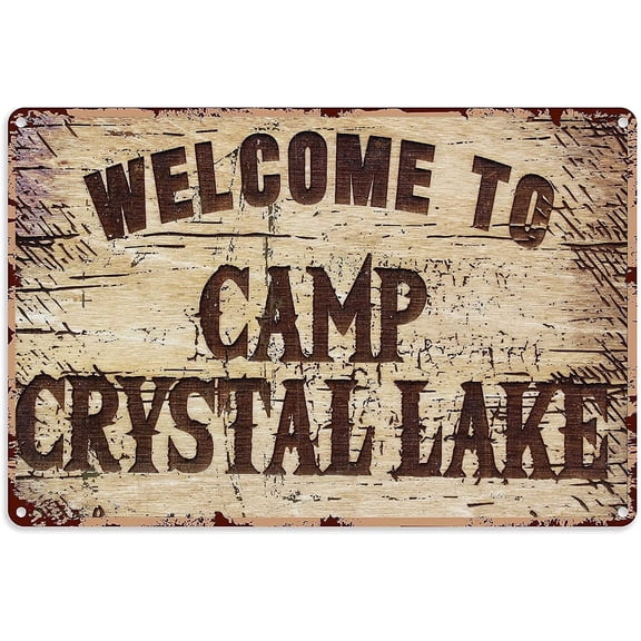 Retro Camping Tin Sign Welcome to Camp Crystal Lake 12x8 Inch Vintage Metal Wall Decor for Indoor Outdoor