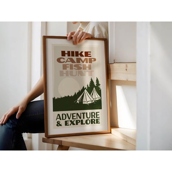 Retro Camping Wall Art Hiking and RV Decor, Unframed Paper Poster 8x10in