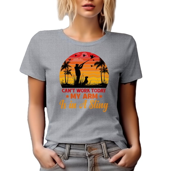 Retro Can't Work Today, My Arm Is in a Sling, Hunter or Hunting Enthusiast, Heather Grey T-Shirt, 2XL