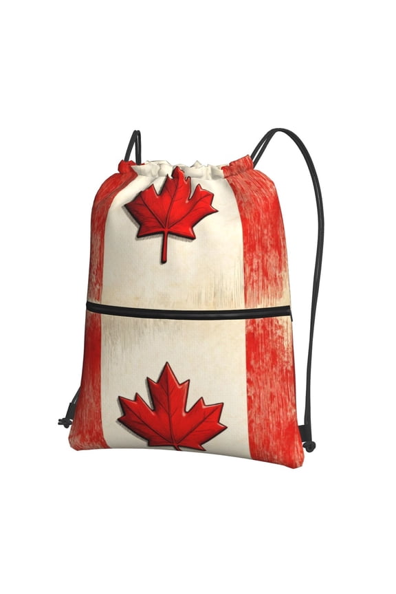 Retro Canada Flag Art Country Drawstring Backpack Water Resistant String Bag Sports Sackpack Gym Sack For Men Women
