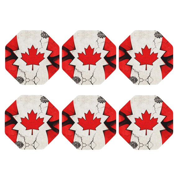 Retro Canada Flag Country Leather Coasters for Drinks Perfect for Living Room, Kitchen, or Outdoor Use Set of 6 Octagon