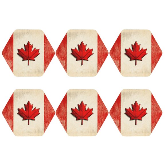 Retro Canada Flag Country Set of 6 Faux Leather 4 Inch Coasters Drinks Tabletop Home Dinning Hexagon