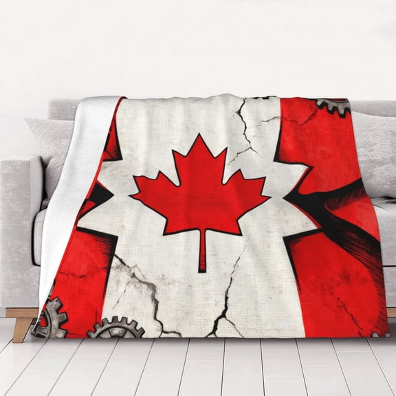 Retro Canada Flag Country Throw Blanket Warm Camping Outdoor Light Weight Cozy Blanket for Couch Sofa Bed 60"x50"