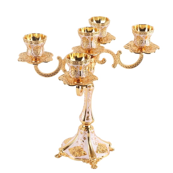 Retro Candelabra Embossed 5-Cup Metal Candle Holder for Dining Table Centerpiece Wedding Decor, 10.2 Inches / 26.0 cm