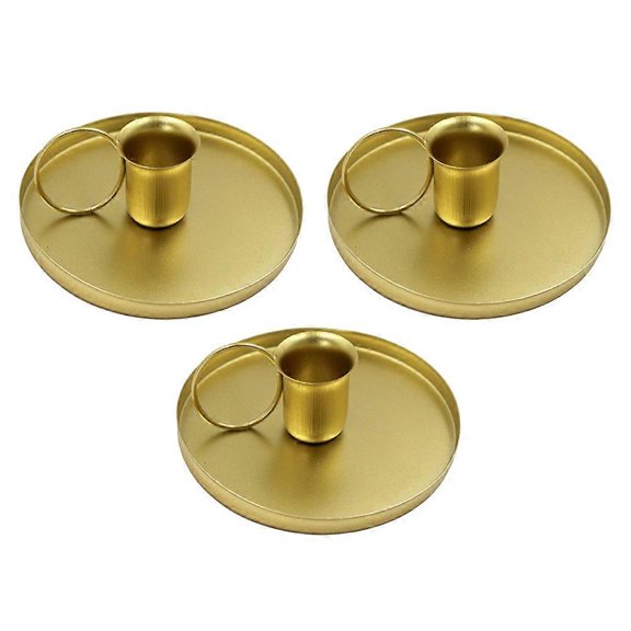 Retro Candlestick Holders Metal Candlestick Holders Anniversary Home Decoration 10.5x10.5cm Golden Tapered Shape 3Pcs