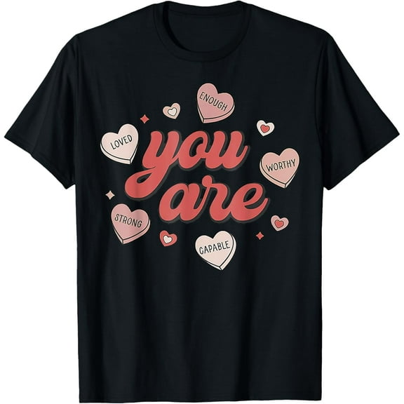 Retro Candy Heart Teacher Valentine's Day You Are Enough T-Shirt
