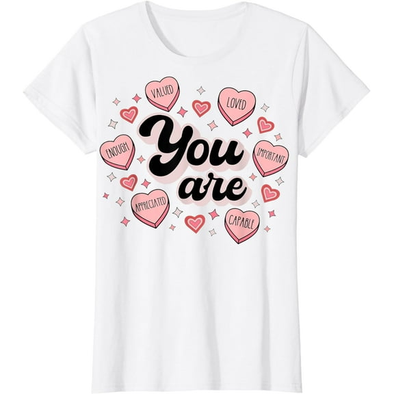 Retro Candy Heart Teacher Valentine's Day You Are Enough T-Shirt