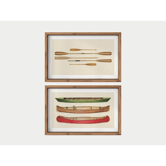 Retro Canoe Prints Outdoors Art Canoe Paddle Outdoorsy Wall Prints Office Decor Nature Wall Art Fishing Set 2 Stretched Canvas 12x18