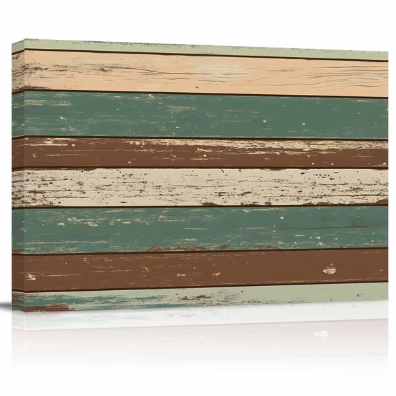 Retro Canvas Print Wall Art Brown Green Striped Antique Wood Background Pictures Painting Morden Artwork for Living Room Bedroom, Ready to Hang - 12"x16"