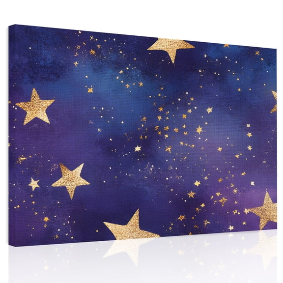 Retro Canvas Print Wall Art, Dream Gold Star Universe Space Starry Sky Farmhouse Wall Decor Modern Artwork Paintings Pictures for Living Room Framed and Stretched Ready to Hang, 12" x 16"