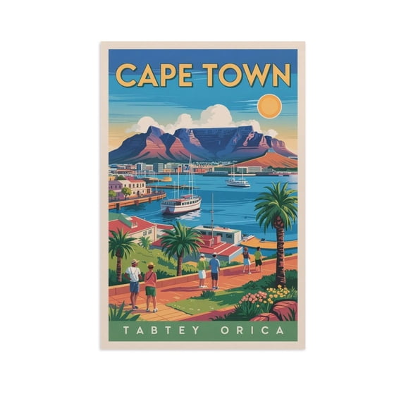 Retro Cape Town Travel Poster Vintage Cityscape of South Africa for Home Canvas Poster