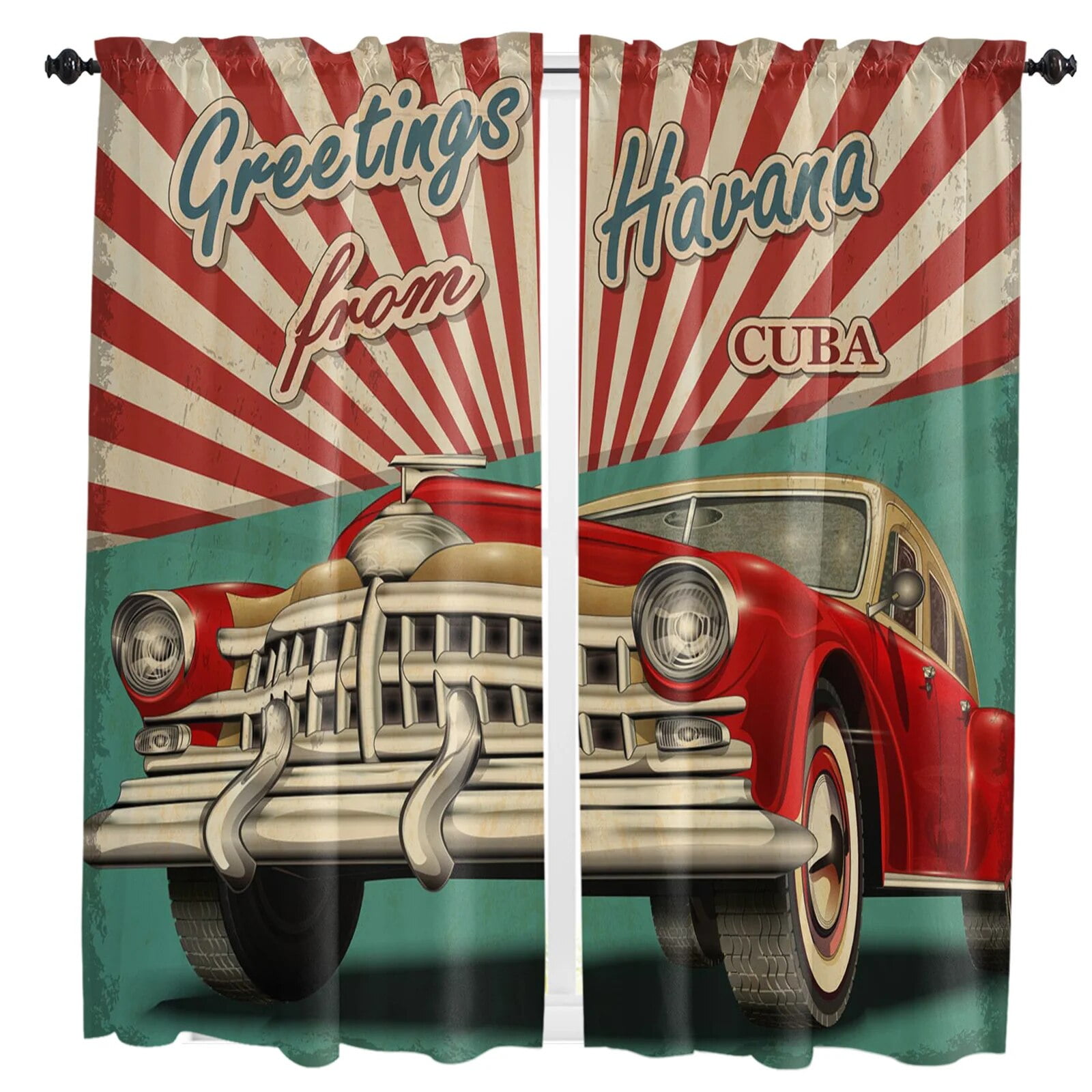 Retro Car Poster Route 66 Curtains for Living Room Bedroom Curtains Kitchen Curtains for the