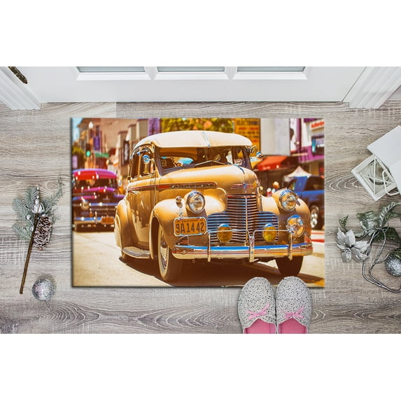 Retro Car Rug, Vintage Car Rugs, Classic Car Rug, Car Rug, Pattern Rugs, Housewarming Gift Rug, Cute Rug, Hallway Rugs, Man Cave Rug, 1.7'x2.3' - 50x70 cm