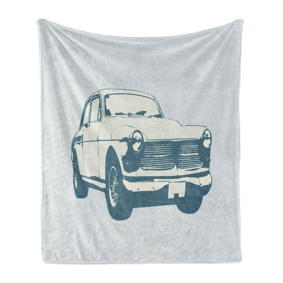 Retro Car Soft Flannel Fleece Throw Blanket, Old Fashion Vintage Custom Collector Automobile Funky Graphic Design, Cozy Plush for Indoor and Outdoor Use, 50" x 60", Slate Blue Baby Blue, by Ambesonne