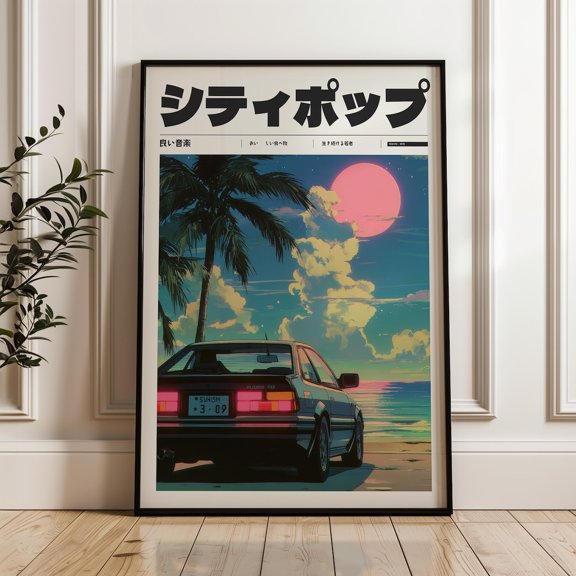Retro Car Sunset Wall Art Print Indie Automotive Decor