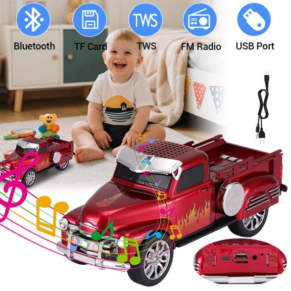 Retro Car Toy Ride 1953 Truck Bluetooth Speaker FM USB Rechargeable Battery Audio Box USB/FM Radio/Aux Inputs Hands Free