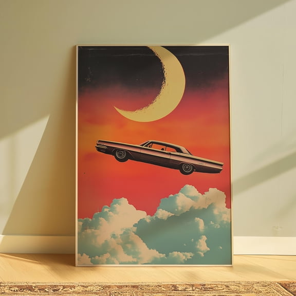 Retro Car Wall Art Surreal Retro Poster Print For Husband Wall Art Car Printable Retro Wall Decor Gift For Him Surreal Wall Print Aesthetic, Poster Only