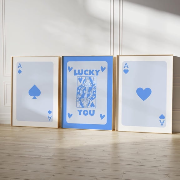 Retro Card Art Prints Blue Ace Lucky You Set 3 Unframed Paper Print 20x30