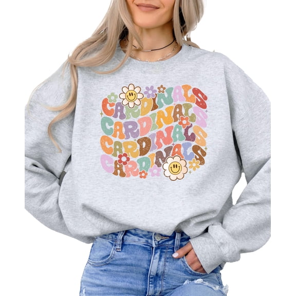 Retro Cardinals Sweatshirt School Pride Sweater for Adults and Teens Gray Sweatshirt Adult X-Large