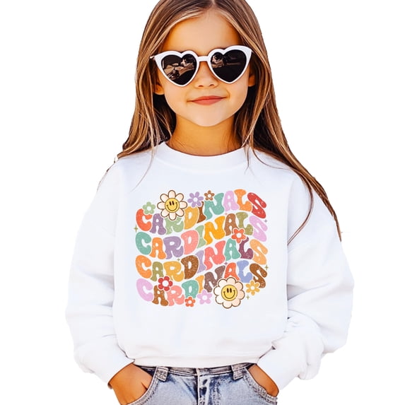 Retro Cardinals Sweatshirt School Pride Sweater for Adults and Teens White Sweatshirt Youth Medium