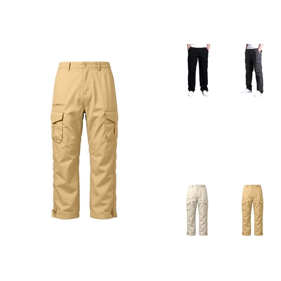 Retro Cargo Pants, Straight Loose Fit Multi-Pockets, Mid Rise Long Crotch Outdoor Casual Trousers